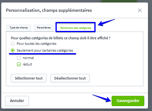 Attribution des catégories