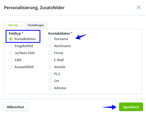 Create Ticket Personalisierung Kontaktdaten