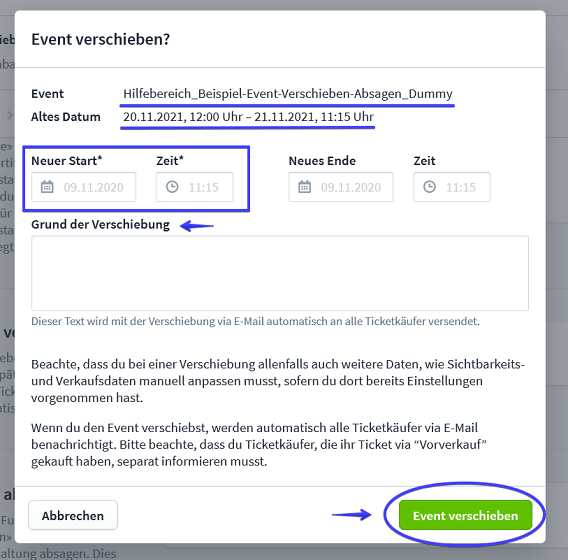 Event verhschieben II Modal