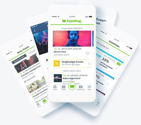 Veranstaltungskalender Eventfrog App Screen Ansichten